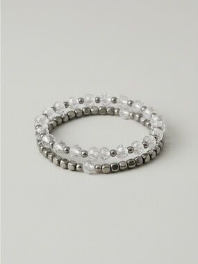 NWOT Silver Beaded Bracelet Set Crystal Stretch Stack Layered Bracelets